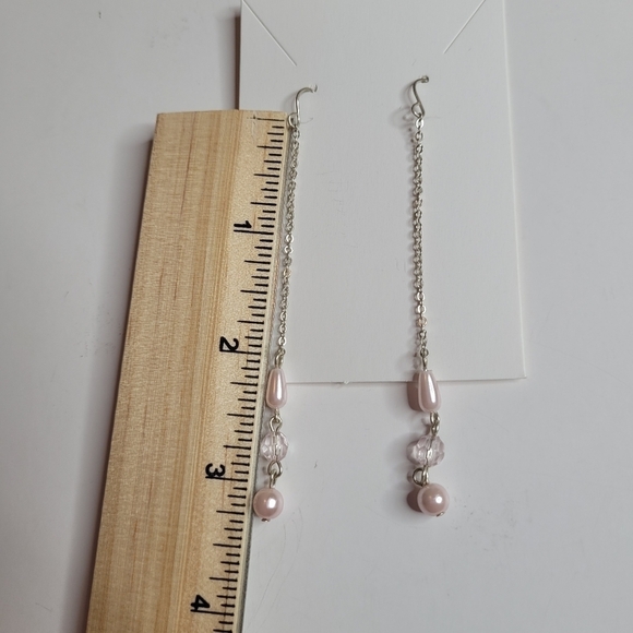 Pink and White with Chain Dangle Earrings - Picture 4 of 4